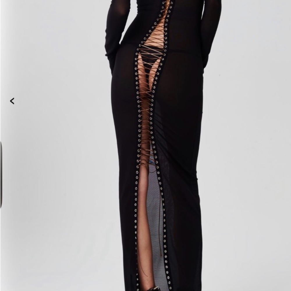 Long Black Lace-Up Back Maxi Dress